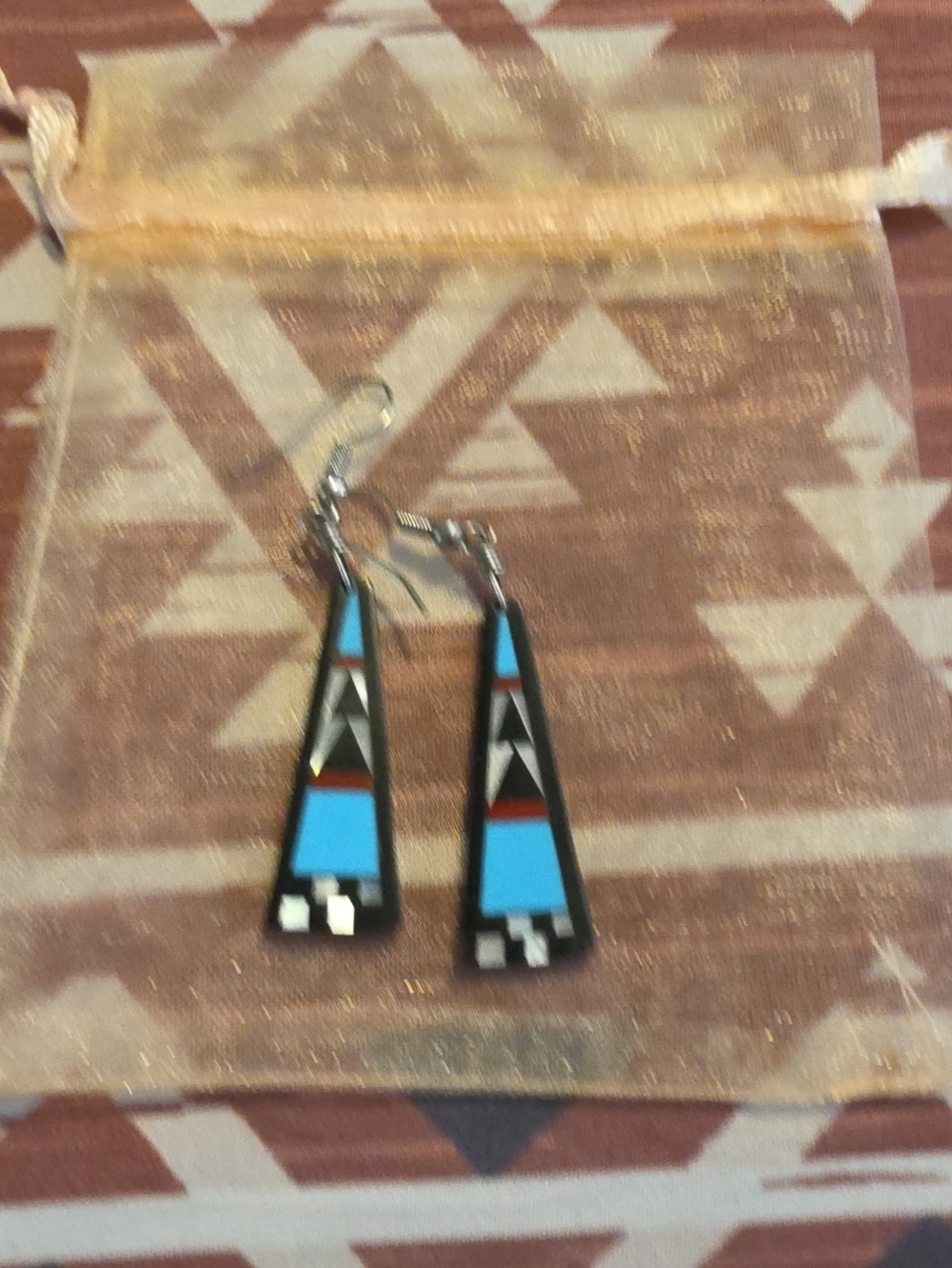 Native American HandcraftTurquoise Inlay Geometric Drop Earrings